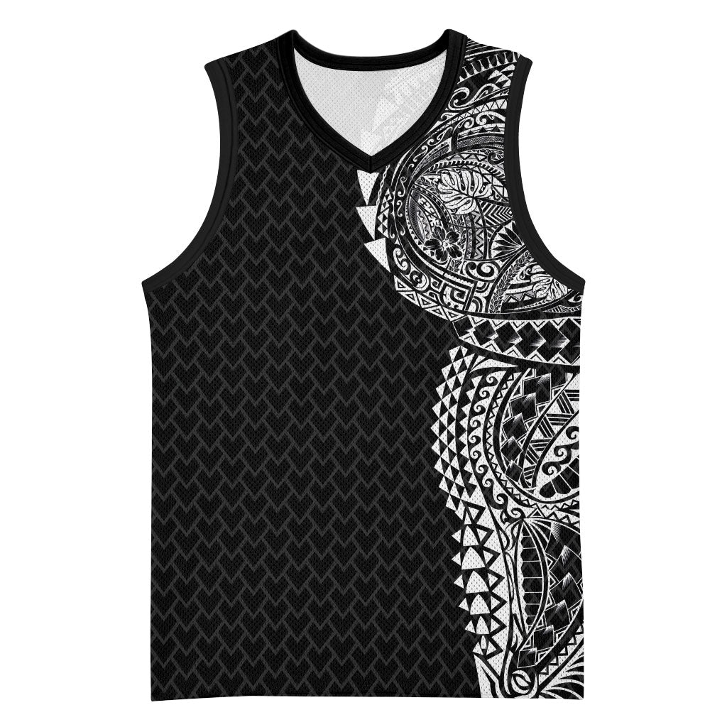 Hawaiian Traditional Tattoos Basketball Jersey Kakau Tribal Tropical Plant Motif Black Color