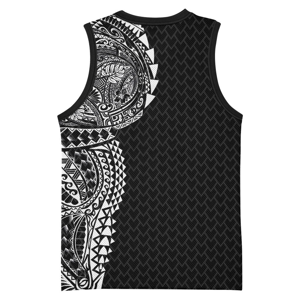 Hawaiian Traditional Tattoos Basketball Jersey Kakau Tribal Tropical Plant Motif Black Color