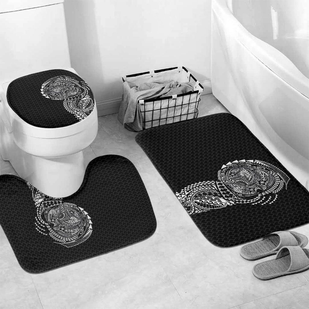 Hawaiian Traditional Tattoos Bathroom Set Kakau Tribal Tropical Plant Motif Black Color