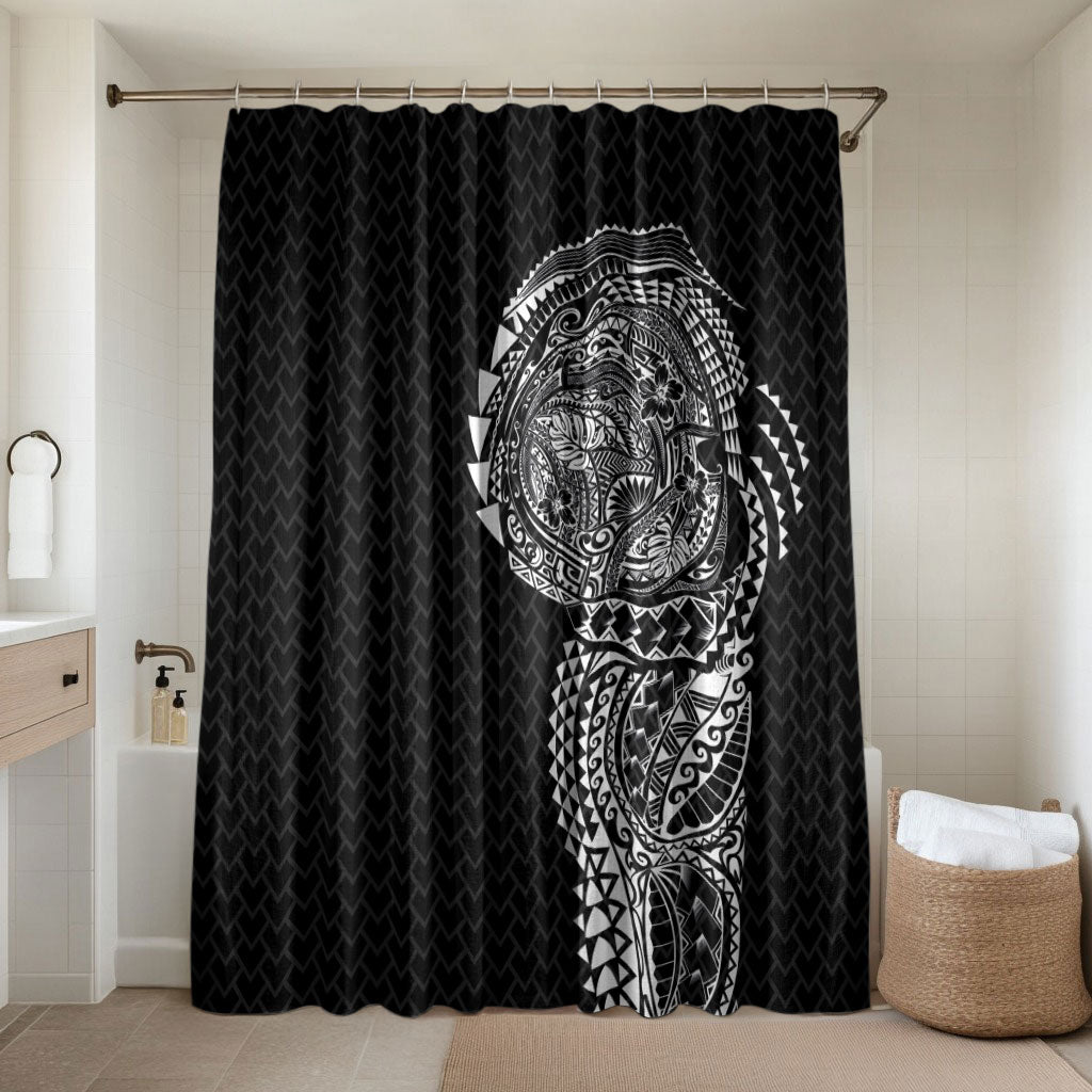 Hawaiian Traditional Tattoos Bathroom Set Kakau Tribal Tropical Plant Motif Black Color