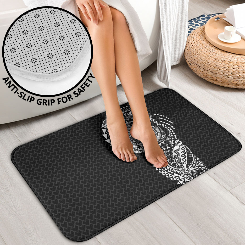 Hawaiian Traditional Tattoos Bathroom Set Kakau Tribal Tropical Plant Motif Black Color