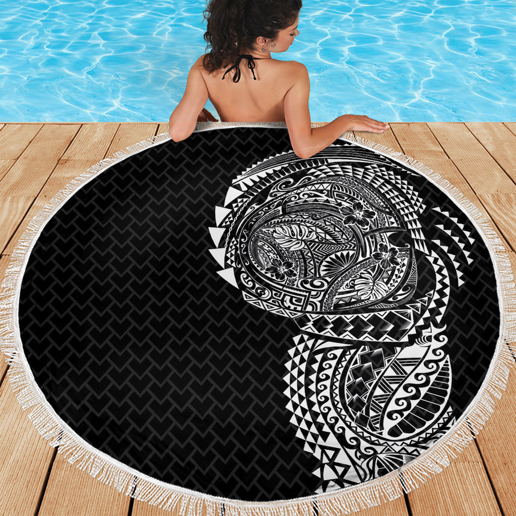 Hawaiian Traditional Tattoos Beach Blanket Kakau Tribal Tropical Plant Motif Black Color
