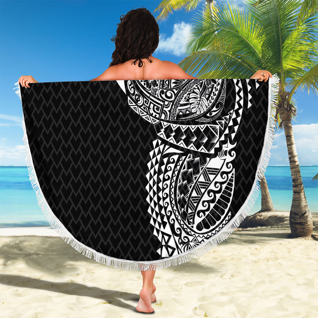Hawaiian Traditional Tattoos Beach Blanket Kakau Tribal Tropical Plant Motif Black Color