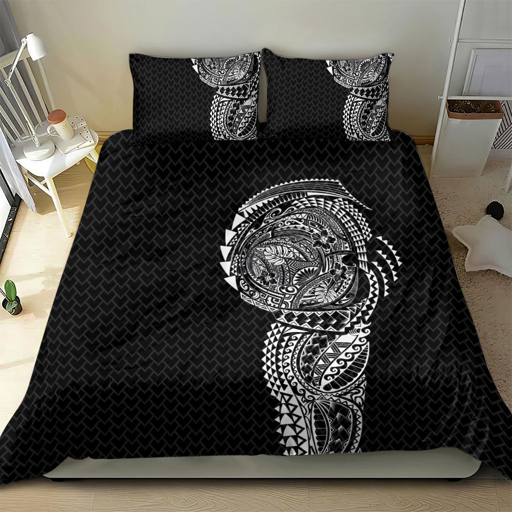 Hawaiian Traditional Tattoos Bedding Set Kakau Tribal Tropical Plant Motif Black Color