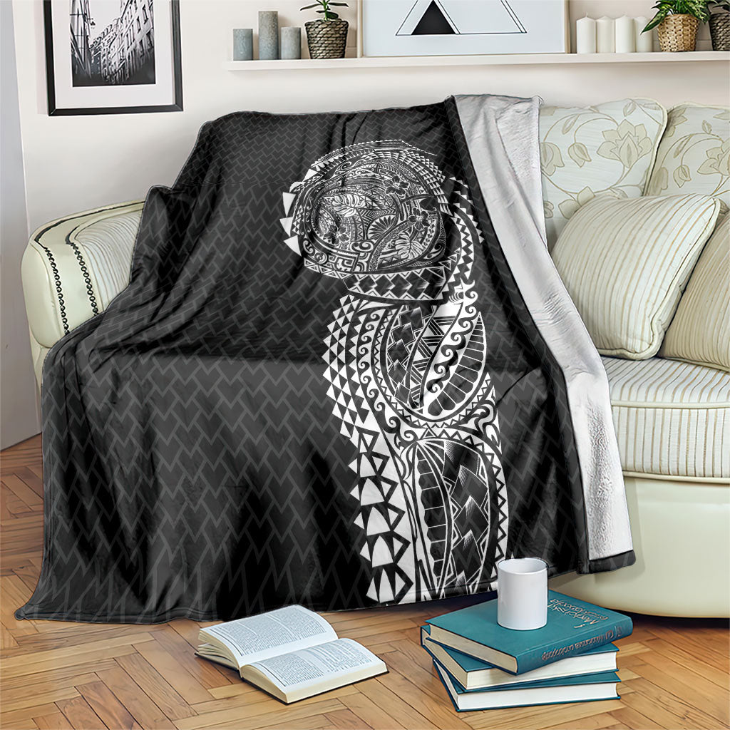 Hawaiian Traditional Tattoos Blanket Kakau Tribal Tropical Plant Motif Black Color