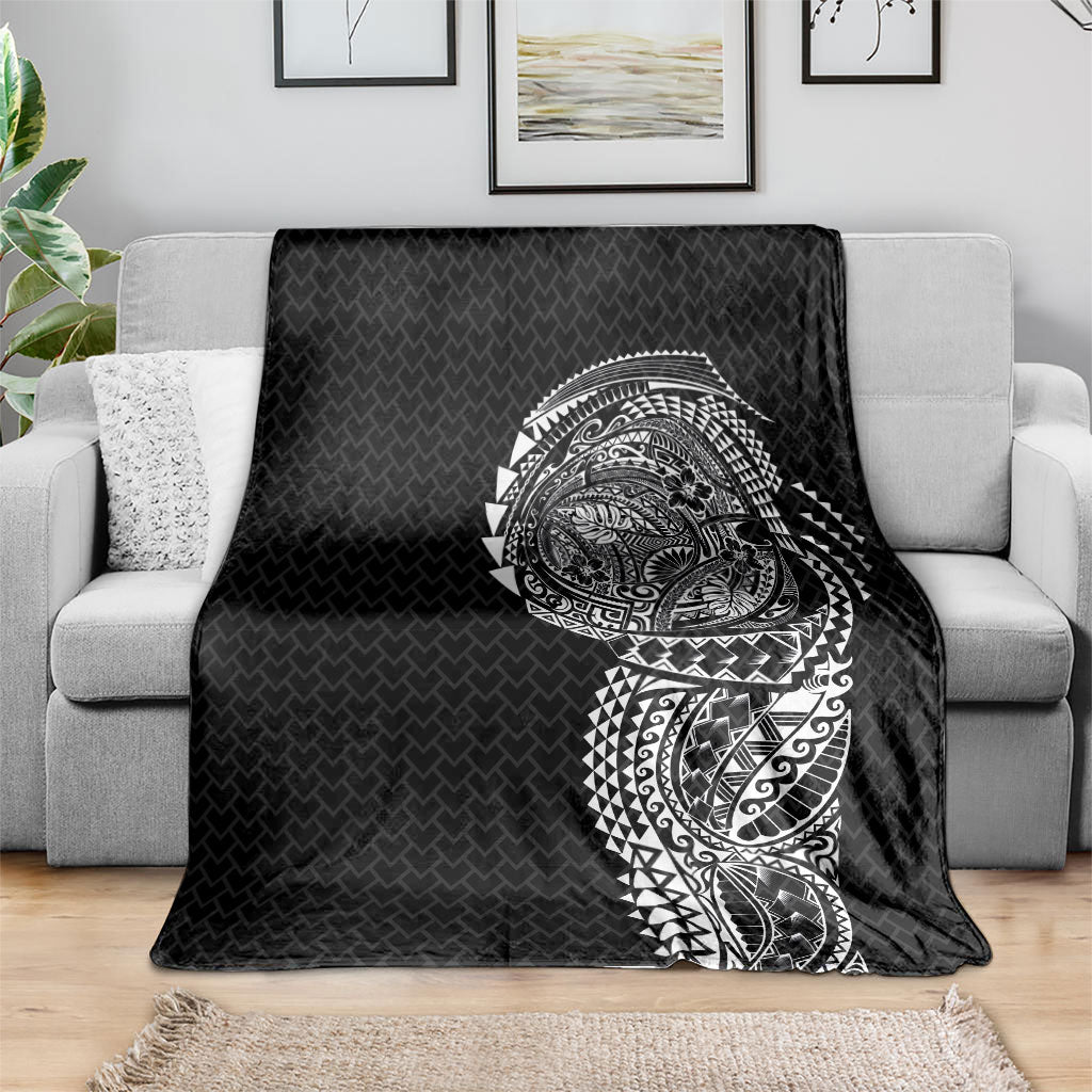 Hawaiian Traditional Tattoos Blanket Kakau Tribal Tropical Plant Motif Black Color