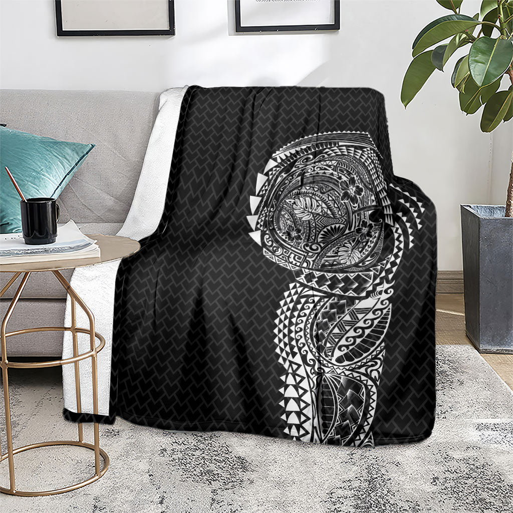 Hawaiian Traditional Tattoos Blanket Kakau Tribal Tropical Plant Motif Black Color