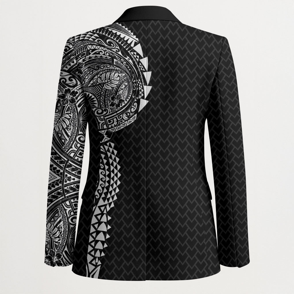 Hawaiian Traditional Tattoos Blazer Kakau Tribal Tropical Plant Motif Black Color