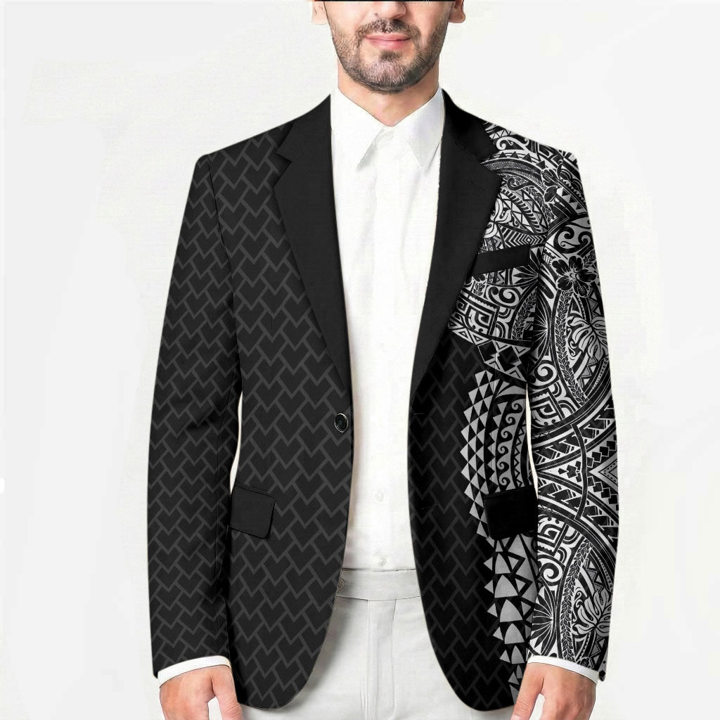 Hawaiian Traditional Tattoos Blazer Kakau Tribal Tropical Plant Motif Black Color