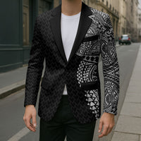Hawaiian Traditional Tattoos Blazer Kakau Tribal Tropical Plant Motif Black Color