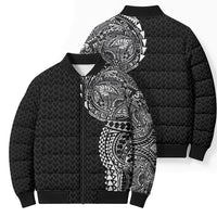 Hawaiian Traditional Tattoos Bomber Puffer Jacket Kakau Tribal Tropical Plant Motif Black Color