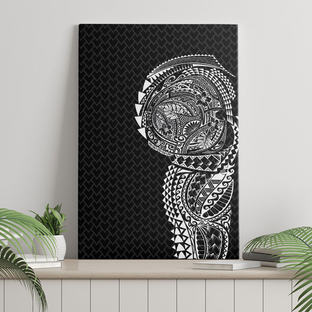 Hawaiian Traditional Tattoos Canvas Wall Art Kakau Tribal Tropical Plant Motif Black Color
