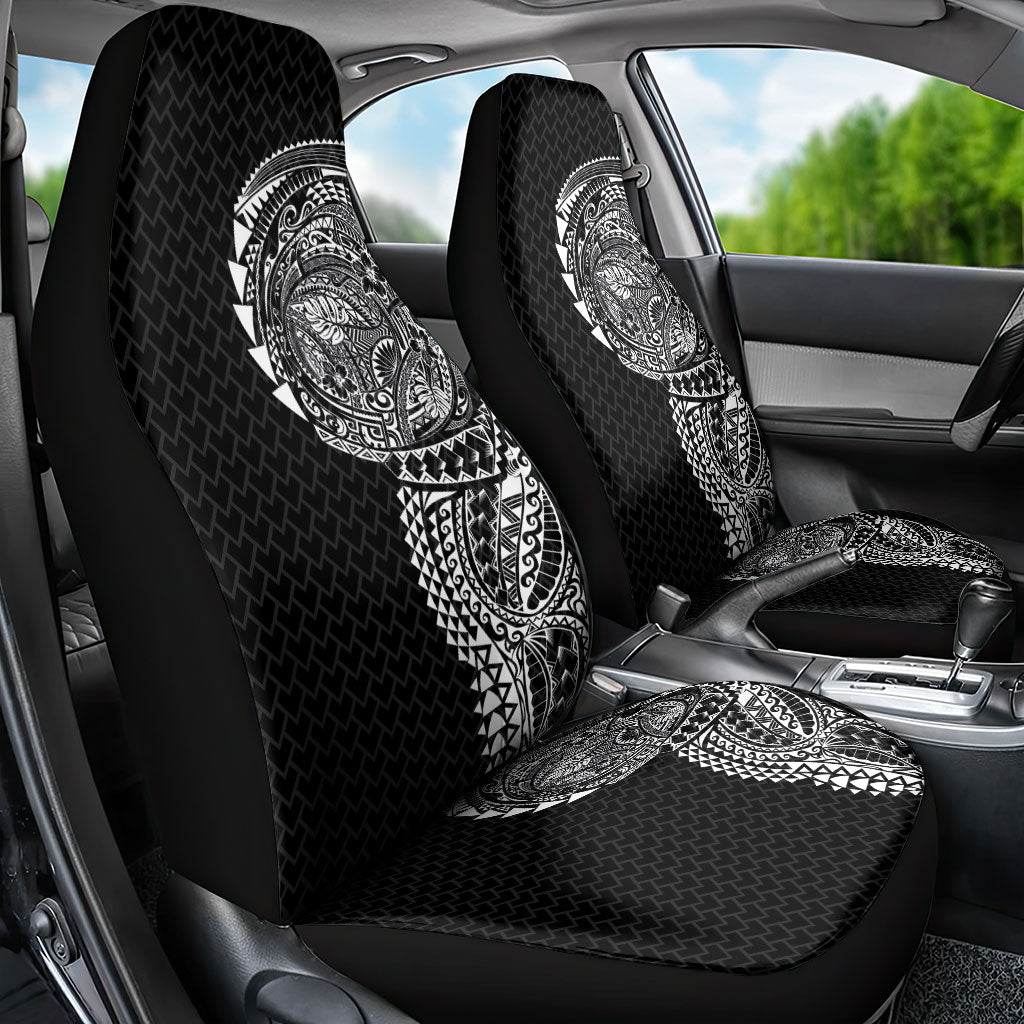 Hawaiian Traditional Tattoos Car Seat Cover Kakau Tribal Tropical Plant Motif Black Color