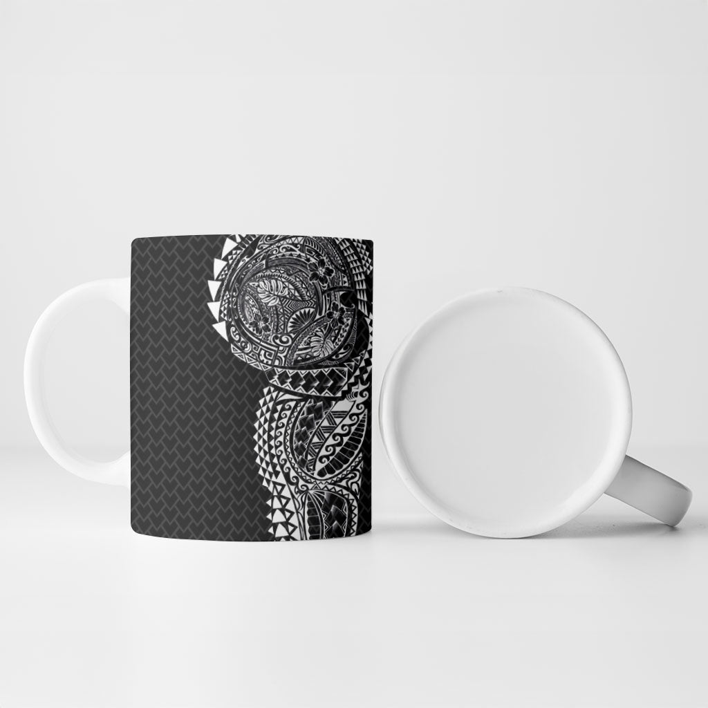 Hawaiian Traditional Tattoos Ceramic Mug Kakau Tribal Tropical Plant Motif Black Color
