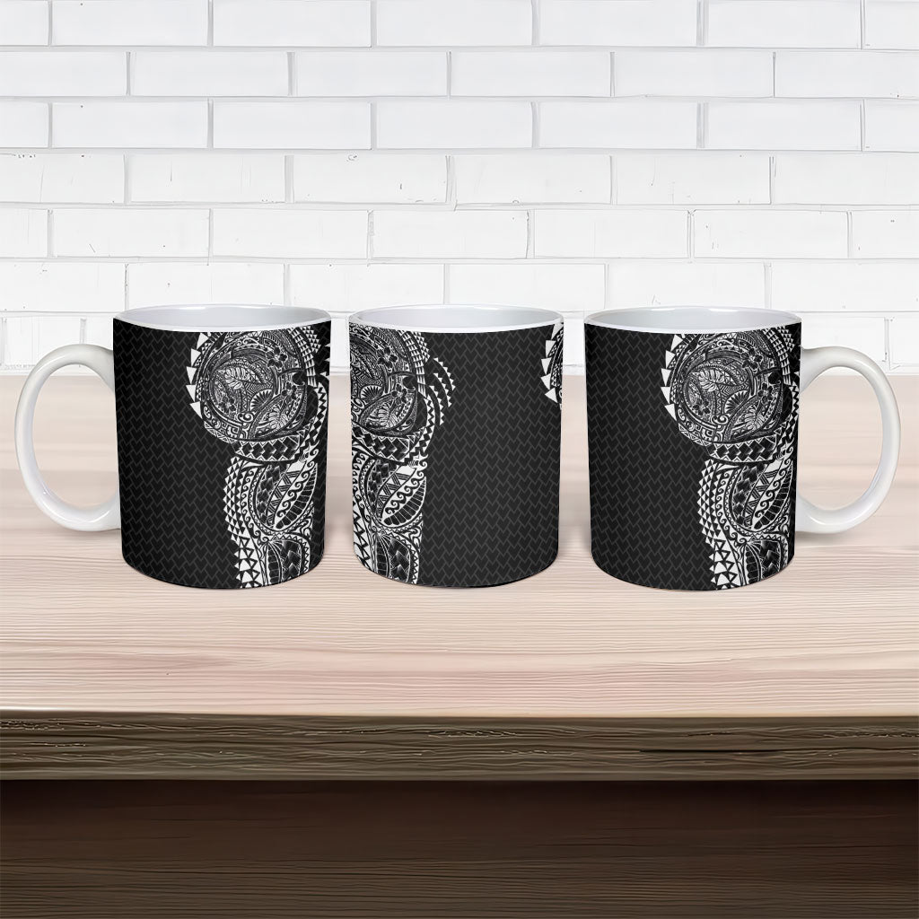 Hawaiian Traditional Tattoos Ceramic Mug Kakau Tribal Tropical Plant Motif Black Color