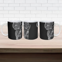Hawaiian Traditional Tattoos Ceramic Mug Kakau Tribal Tropical Plant Motif Black Color