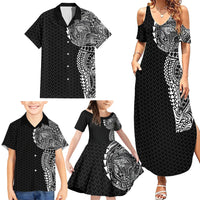 Hawaiian Traditional Tattoos Family Matching Summer Maxi Dress and Hawaiian Shirt Kakau Tribal Tropical Plant Motif Black Color LT03 - Polynesian Pride
