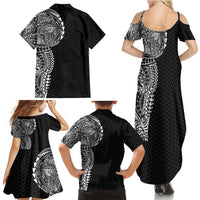 Hawaiian Traditional Tattoos Family Matching Summer Maxi Dress and Hawaiian Shirt Kakau Tribal Tropical Plant Motif Black Color LT03 - Polynesian Pride