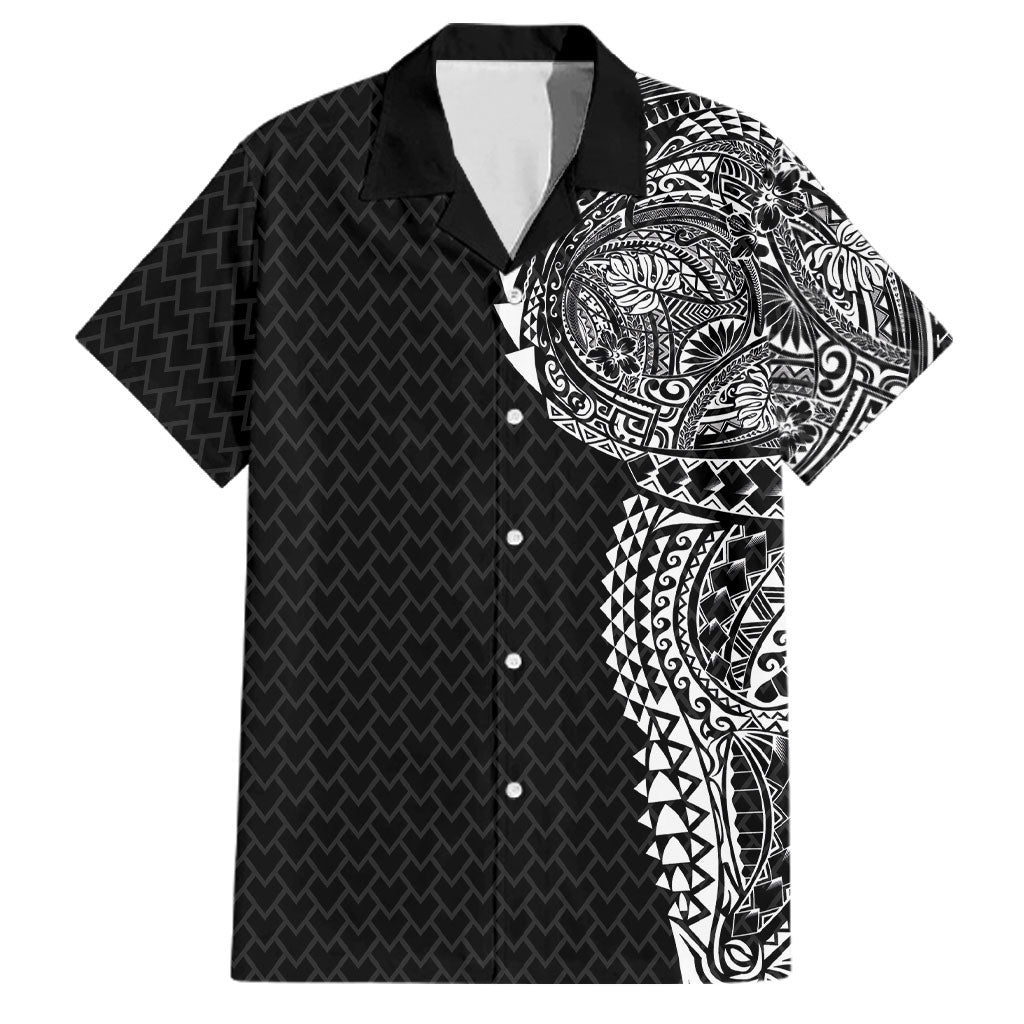 Hawaiian Traditional Tattoos Family Matching Summer Maxi Dress and Hawaiian Shirt Kakau Tribal Tropical Plant Motif Black Color LT03 Dad's Shirt - Short Sleeve Black - Polynesian Pride