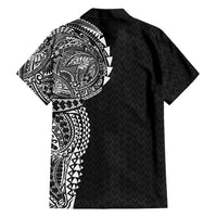 Hawaiian Traditional Tattoos Family Matching Summer Maxi Dress and Hawaiian Shirt Kakau Tribal Tropical Plant Motif Black Color LT03 - Polynesian Pride
