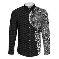 Hawaiian Traditional Tattoos Family Matching Summer Maxi Dress and Hawaiian Shirt Kakau Tribal Tropical Plant Motif Black Color LT03 Dad's Shirt - Long Sleeve Black - Polynesian Pride