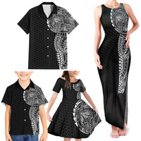 Hawaiian Traditional Tattoos Family Matching Tank Maxi Dress and Hawaiian Shirt Kakau Tribal Tropical Plant Motif Black Color LT03 - Polynesian Pride
