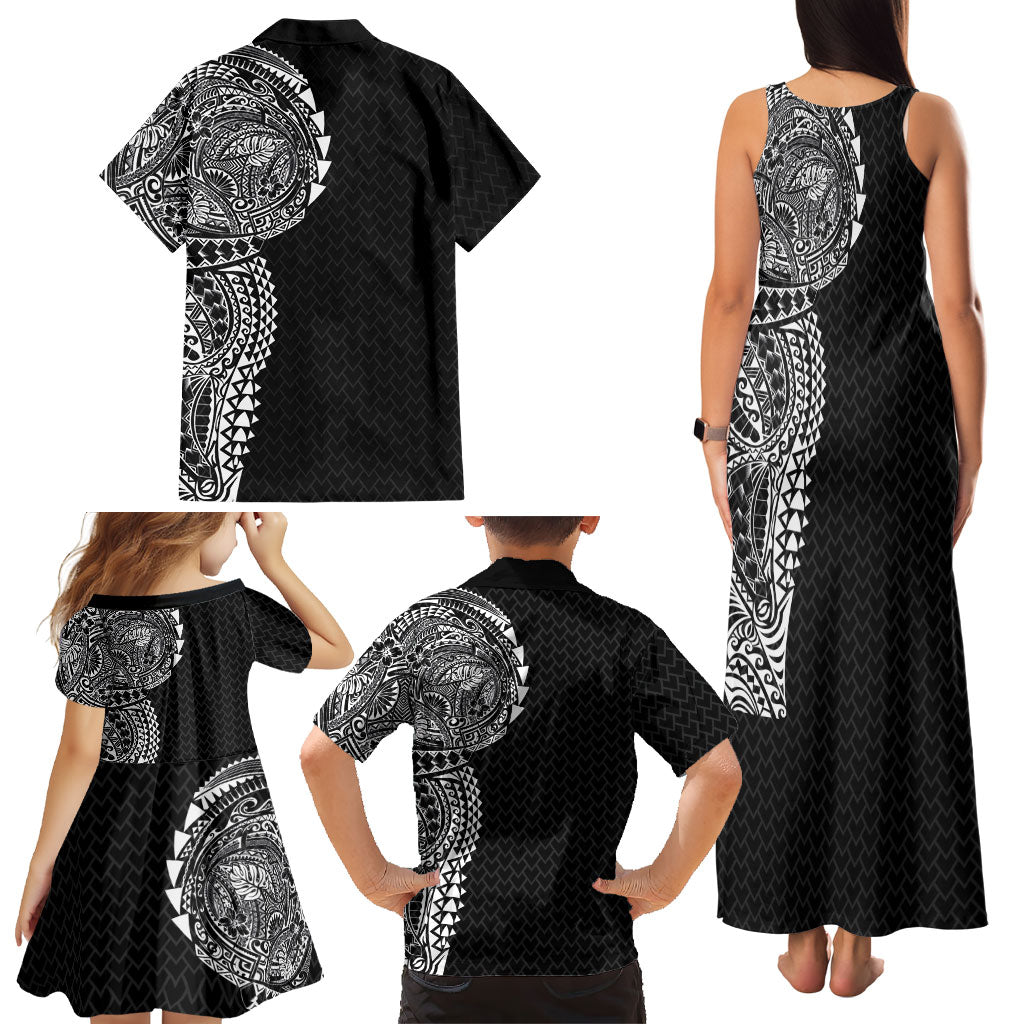 Hawaiian Traditional Tattoos Family Matching Tank Maxi Dress and Hawaiian Shirt Kakau Tribal Tropical Plant Motif Black Color LT03 - Polynesian Pride