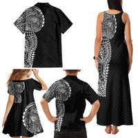 Hawaiian Traditional Tattoos Family Matching Tank Maxi Dress and Hawaiian Shirt Kakau Tribal Tropical Plant Motif Black Color LT03 - Polynesian Pride