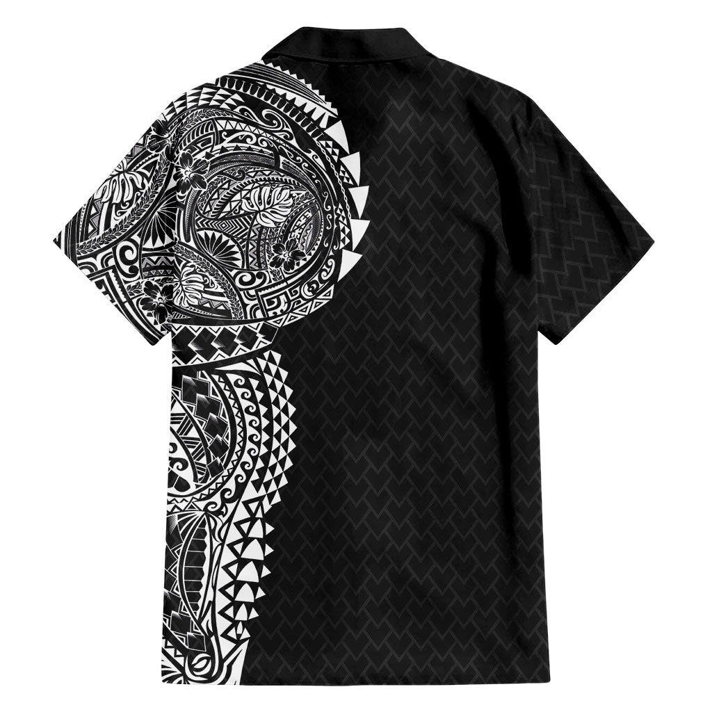 Hawaiian Traditional Tattoos Family Matching Tank Maxi Dress and Hawaiian Shirt Kakau Tribal Tropical Plant Motif Black Color LT03 - Polynesian Pride
