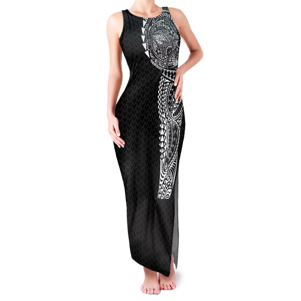 Hawaiian Traditional Tattoos Family Matching Tank Maxi Dress and Hawaiian Shirt Kakau Tribal Tropical Plant Motif Black Color LT03 Mom's Dress Black - Polynesian Pride