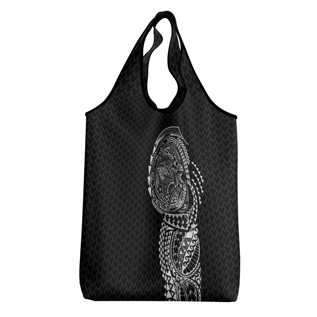 Hawaiian Traditional Tattoos Grocery Bag Kakau Tribal Tropical Plant Motif Black Color