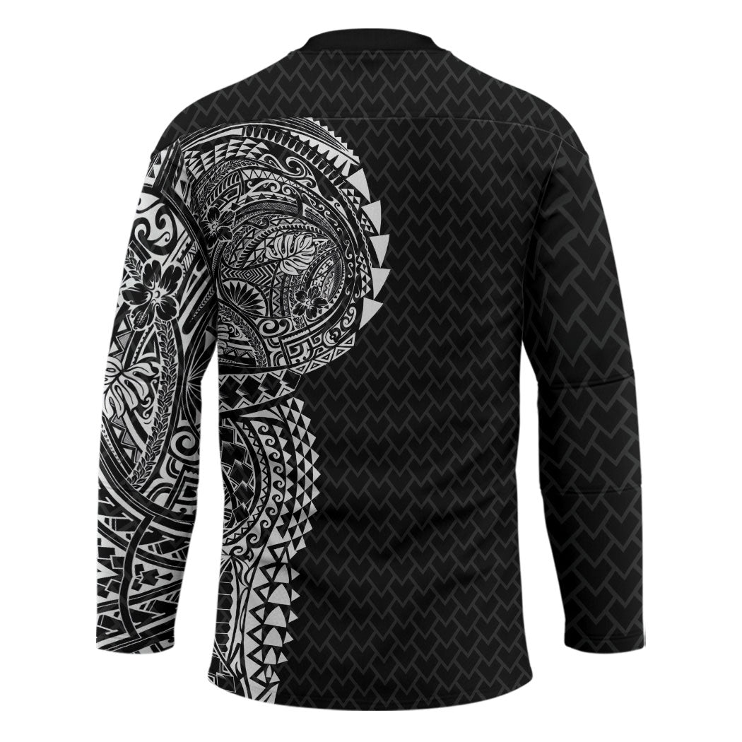 Hawaiian Traditional Tattoos Hockey Jersey Kakau Tribal Tropical Plant Motif Black Color