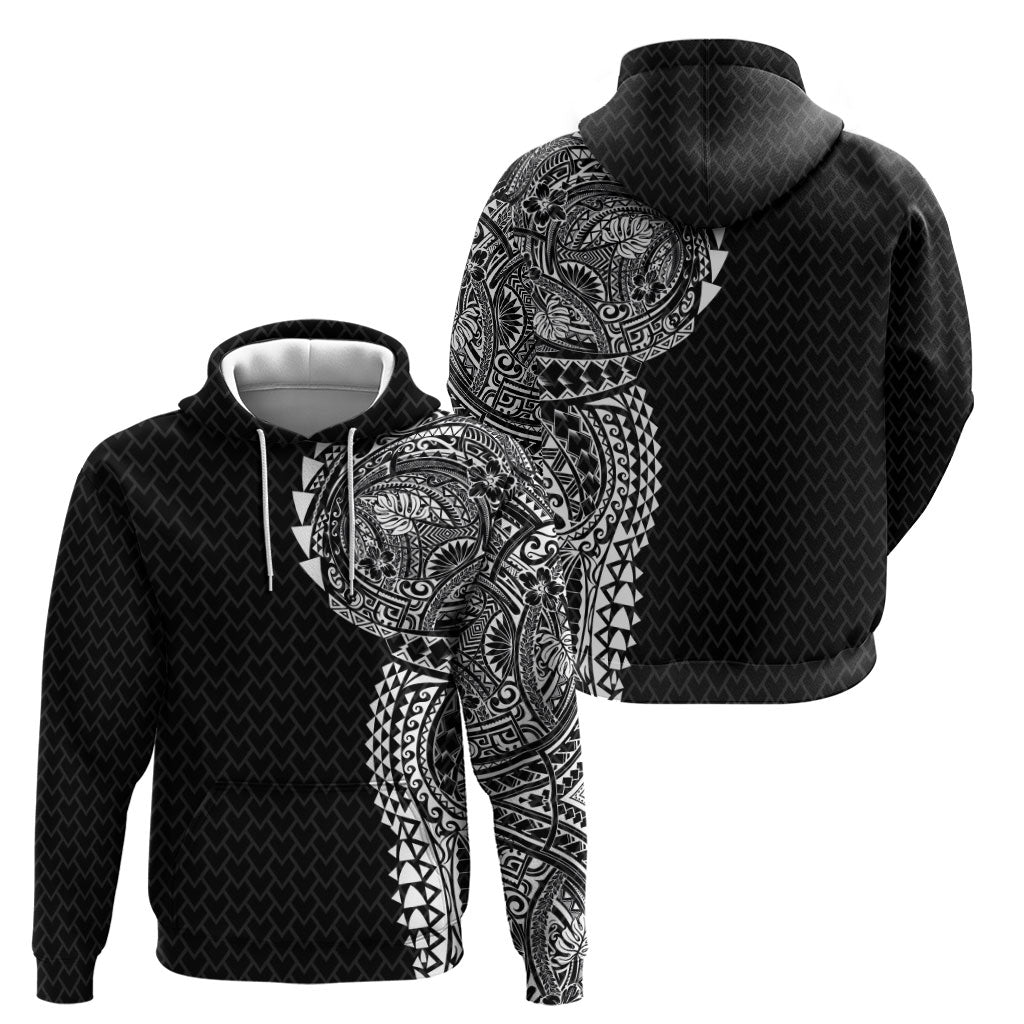 Hawaiian Traditional Tattoos Hoodie Kakau Tribal Tropical Plant Motif Black Color