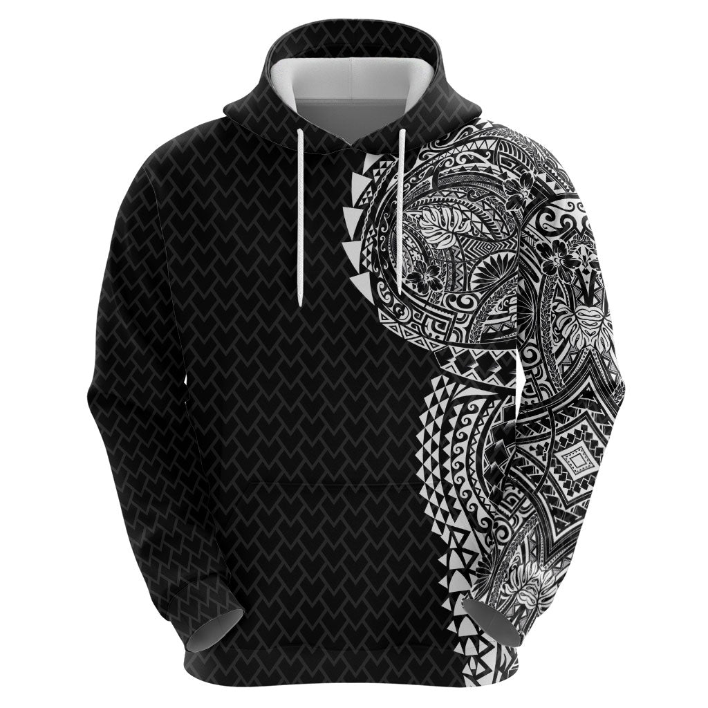 Hawaiian Traditional Tattoos Hoodie Kakau Tribal Tropical Plant Motif Black Color