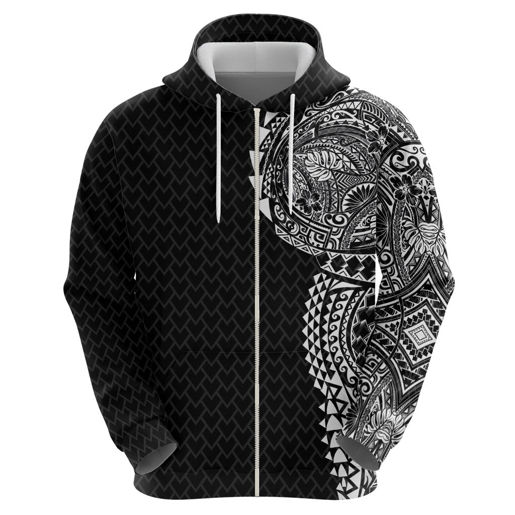 Hawaiian Traditional Tattoos Hoodie Kakau Tribal Tropical Plant Motif Black Color