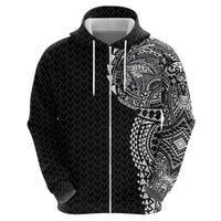 Hawaiian Traditional Tattoos Hoodie Kakau Tribal Tropical Plant Motif Black Color