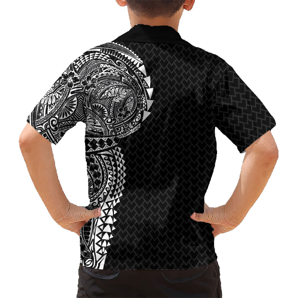 Hawaiian Traditional Tattoos Kid Hawaiian Shirt Kakau Tribal Tropical Plant Motif Black Color LT03 - Polynesian Pride