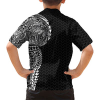 Hawaiian Traditional Tattoos Kid Hawaiian Shirt Kakau Tribal Tropical Plant Motif Black Color LT03 - Polynesian Pride