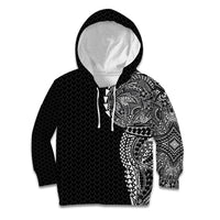 Hawaiian Traditional Tattoos Kid Hoodie Kakau Tribal Tropical Plant Motif Black Color