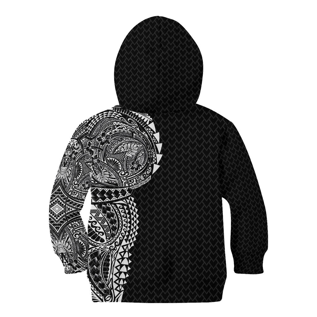 Hawaiian Traditional Tattoos Kid Hoodie Kakau Tribal Tropical Plant Motif Black Color
