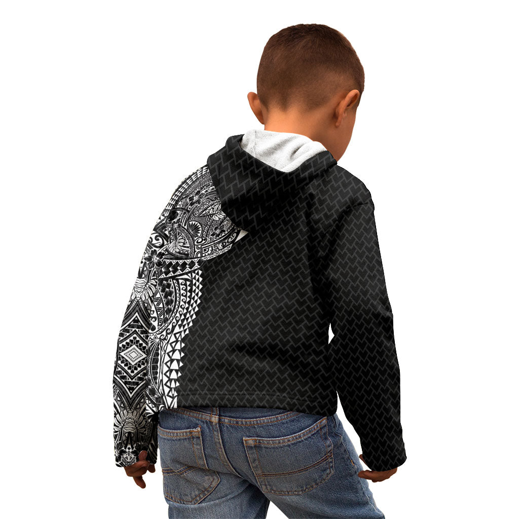 Hawaiian Traditional Tattoos Kid Hoodie Kakau Tribal Tropical Plant Motif Black Color