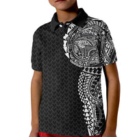 Hawaiian Traditional Tattoos Kid Polo Shirt Kakau Tribal Tropical Plant Motif Black Color