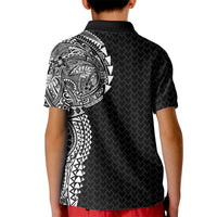 Hawaiian Traditional Tattoos Kid Polo Shirt Kakau Tribal Tropical Plant Motif Black Color