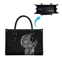 Hawaiian Traditional Tattoos Leather Bag Kakau Tribal Tropical Plant Motif Black Color