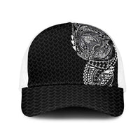 Hawaiian Traditional Tattoos Mesh Trucker Cap Kakau Tribal Tropical Plants Motif Black Color