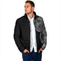 Hawaiian Traditional Tattoos Padded Jacket Kakau Tribal Tropical Plant Motif Black Color