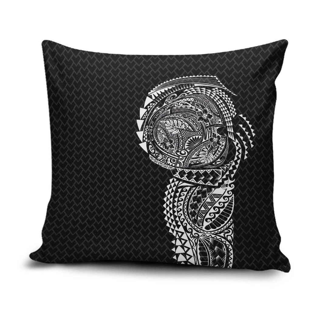 Hawaiian Traditional Tattoos Pillow Cover Kakau Tribal Tropical Plant Motif Black Color