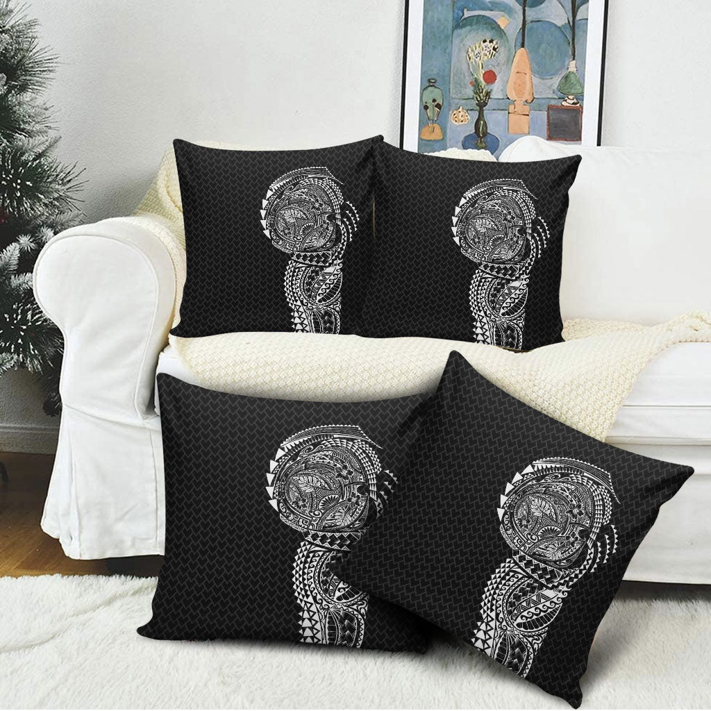 Hawaiian Traditional Tattoos Pillow Cover Kakau Tribal Tropical Plant Motif Black Color