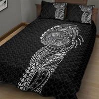 Hawaiian Traditional Tattoos Quilt Bed Set Kakau Tribal Tropical Plant Motif Black Color