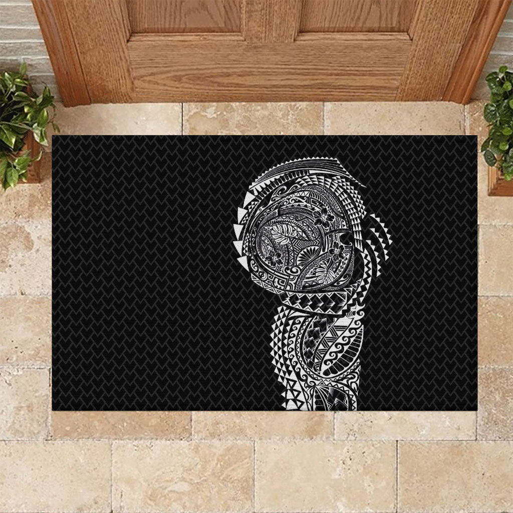 Hawaiian Traditional Tattoos Rubber Doormat Kakau Tribal Tropical Plant Motif Black Color
